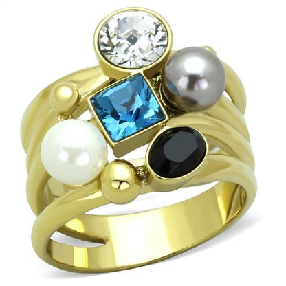 TK1440 - IP Gold(Ion Plating) Stainless Steel Ring with Synthetic Pearl in Multi Color-0
