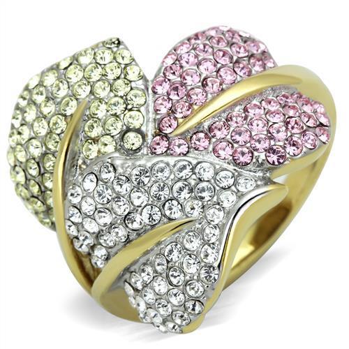 TK1441 - Two-Tone IP Gold (Ion Plating) Stainless Steel Ring with Top Grade Crystal  in Multi Color-0