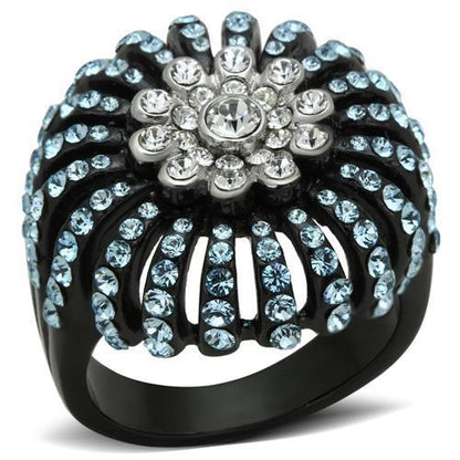 TK1442 - Two-Tone IP Black Stainless Steel Ring with Top Grade Crystal  in Sea Blue-0