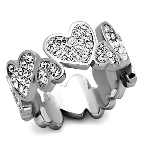 TK1443 - High polished (no plating) Stainless Steel Ring with Top Grade Crystal  in Clear-0