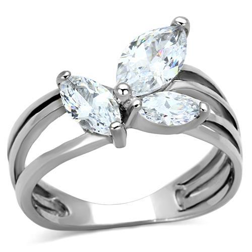 TK1445 - High polished (no plating) Stainless Steel Ring with AAA Grade CZ  in Clear-0