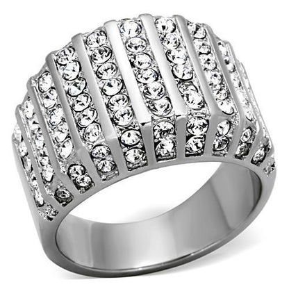 TK1447 - High polished (no plating) Stainless Steel Ring with Top Grade Crystal  in Clear-0