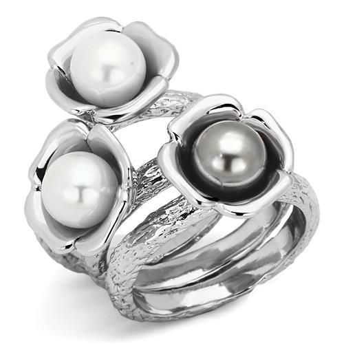 TK1449 - High polished (no plating) Stainless Steel Ring with Synthetic Pearl in Multi Color-0