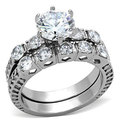 TK1450 - High polished (no plating) Stainless Steel Ring with AAA Grade CZ  in Clear-0