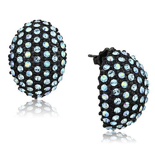 TK1459 - IP Black(Ion Plating) Stainless Steel Earrings with Top Grade Crystal  in Aquamarine AB-0