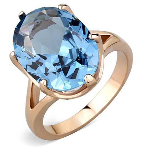 TK1484 - IP Rose Gold(Ion Plating) Stainless Steel Ring with Synthetic Spinel in London Blue-0