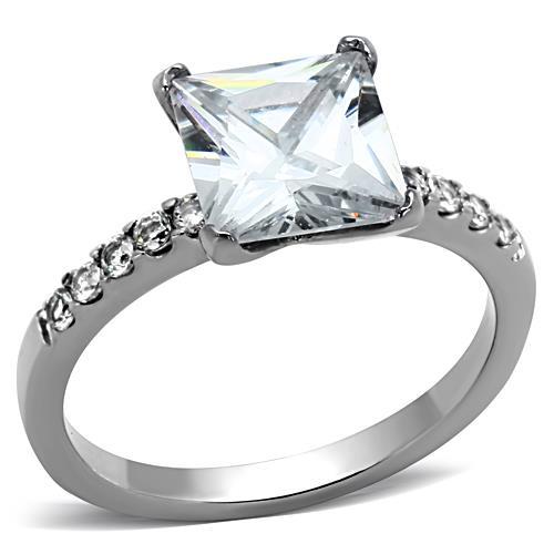 TK1486 - High polished (no plating) Stainless Steel Ring with AAA Grade CZ  in Clear-0