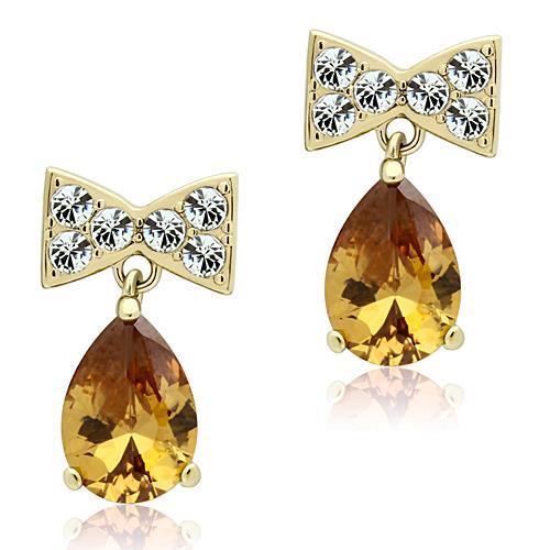 TK1487 - IP Gold(Ion Plating) Stainless Steel Earrings with AAA Grade CZ  in Champagne-0