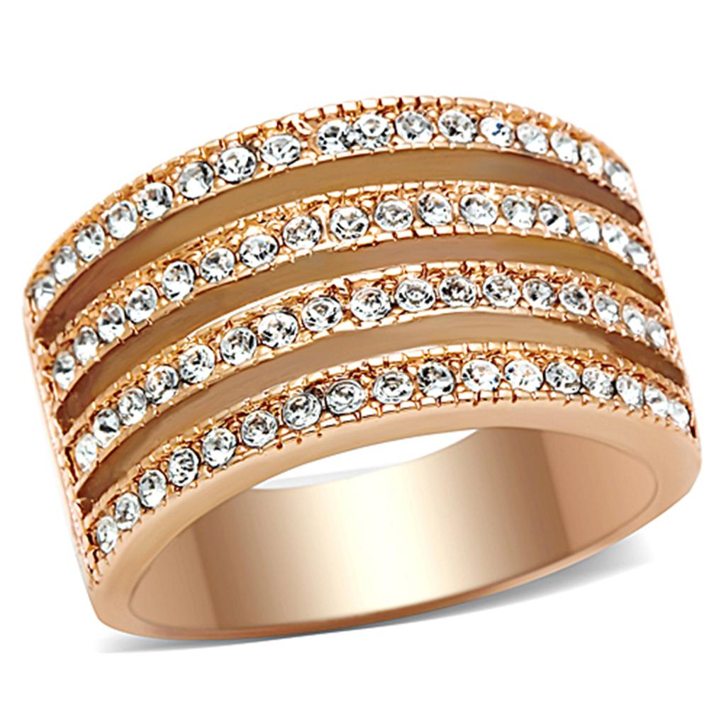 TK1492 - IP Rose Gold(Ion Plating) Stainless Steel Ring with AAA Grade CZ  in Clear-0