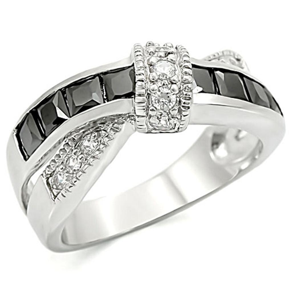 TK1494 - High polished (no plating) Stainless Steel Ring with AAA Grade CZ  in Jet-0