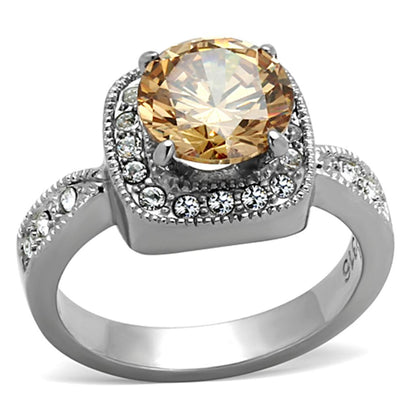 TK1495 - High polished (no plating) Stainless Steel Ring with AAA Grade CZ  in Champagne-0