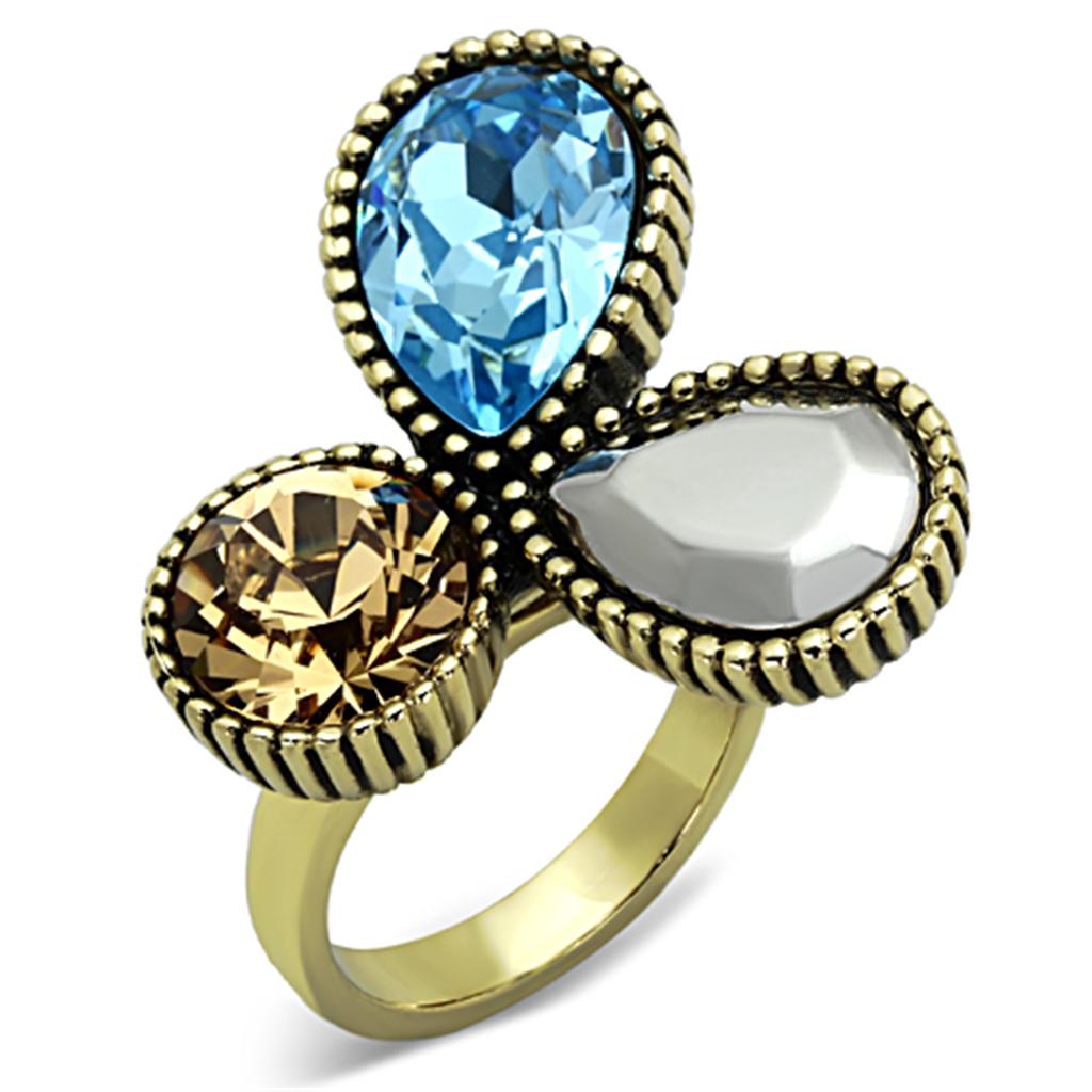 TK1496 - IP Gold(Ion Plating) Stainless Steel Ring with Top Grade Crystal  in Multi Color-0