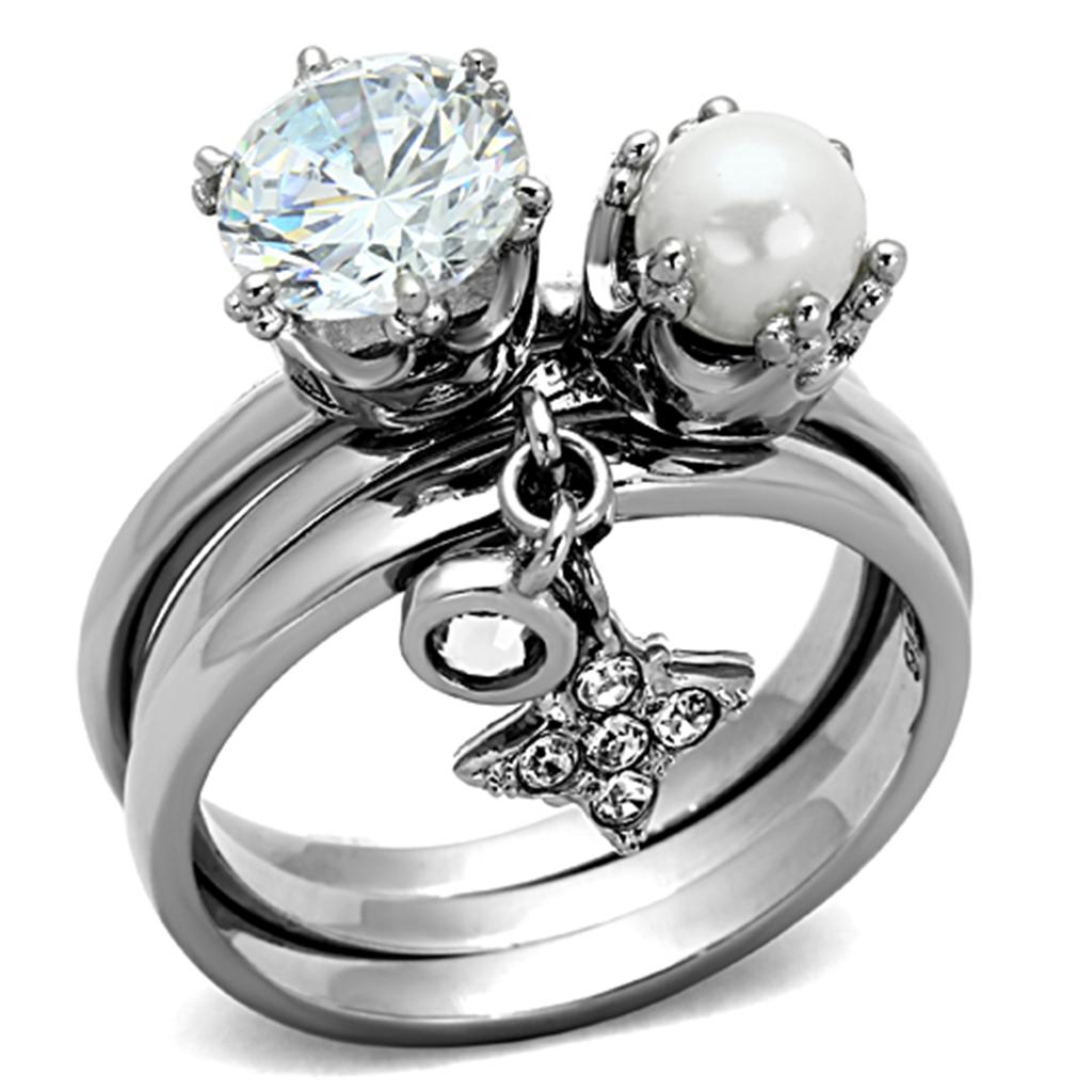 TK1497 - High polished (no plating) Stainless Steel Ring with AAA Grade CZ  in Clear-0