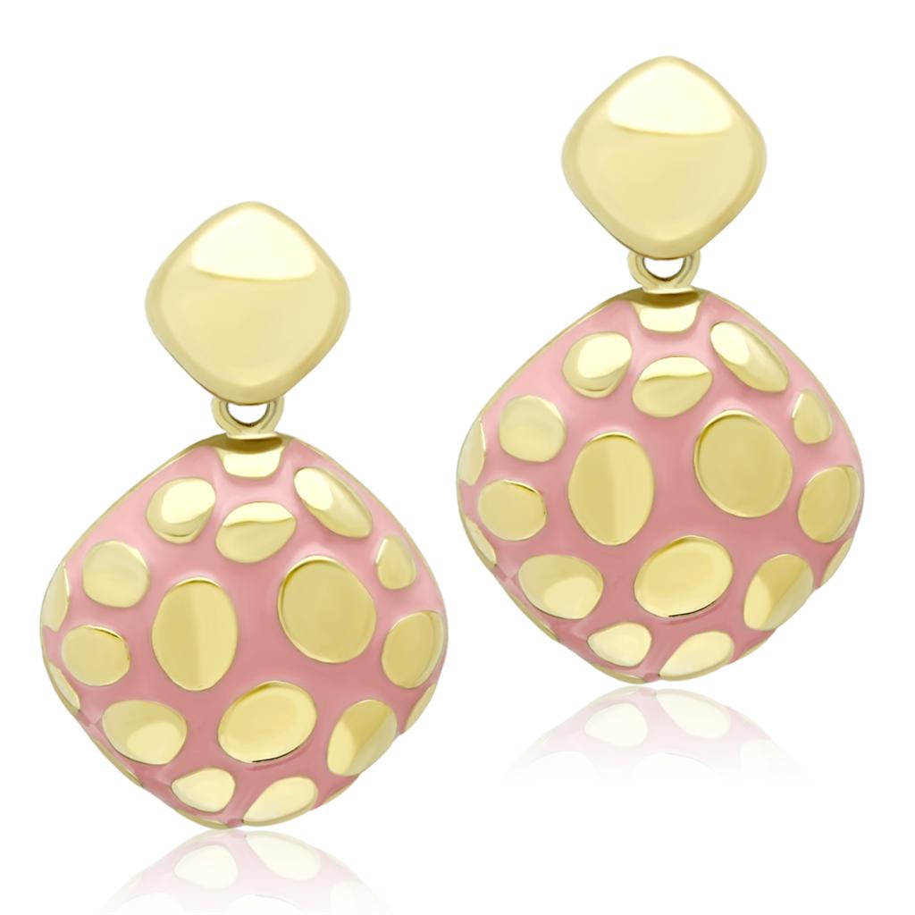 TK1502 - IP Gold(Ion Plating) Stainless Steel Earrings with Epoxy  in Light Rose-0