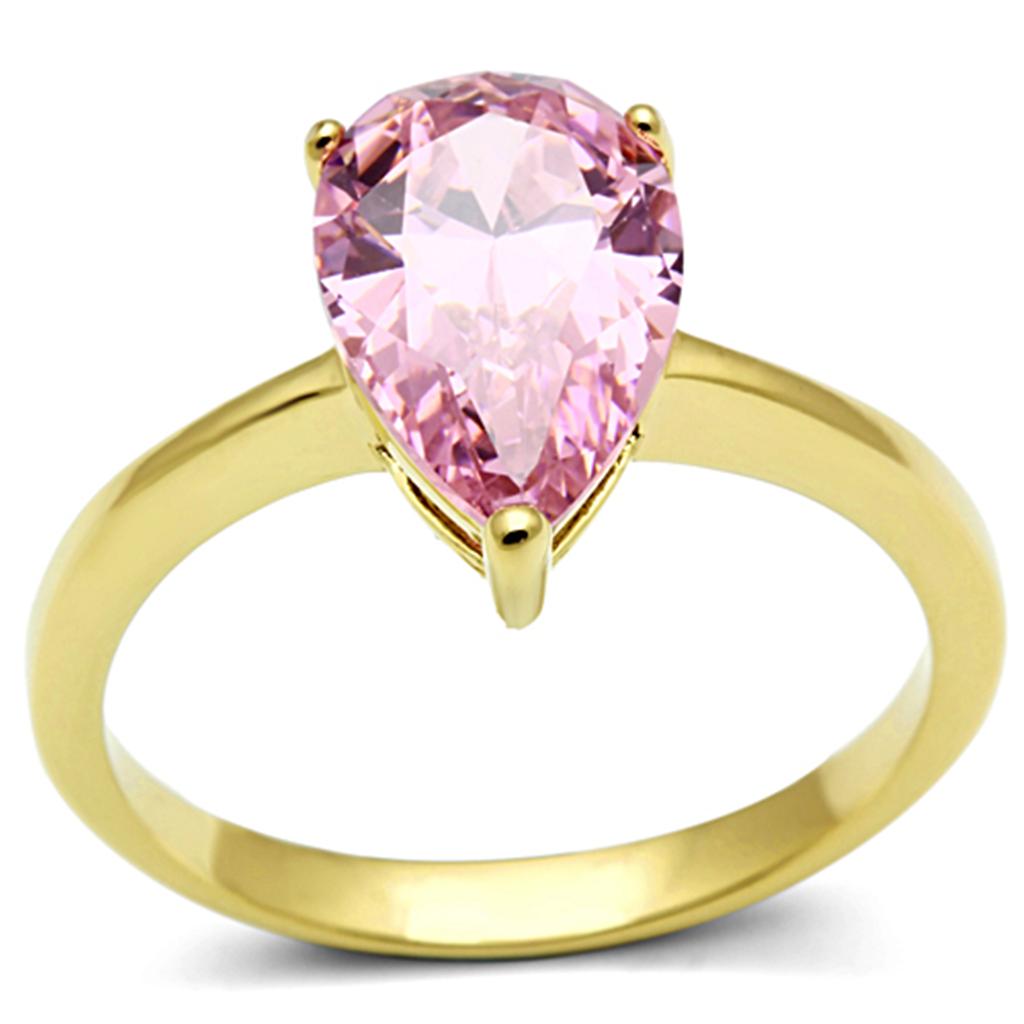 TK1508 - IP Gold(Ion Plating) Stainless Steel Ring with AAA Grade CZ  in Rose-0