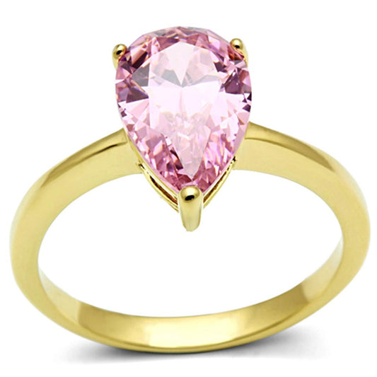 TK1508 - IP Gold(Ion Plating) Stainless Steel Ring with AAA Grade CZ  in Rose-0