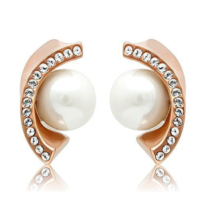 TK1510 - IP Rose Gold(Ion Plating) Stainless Steel Earrings with Synthetic Pearl in White-0