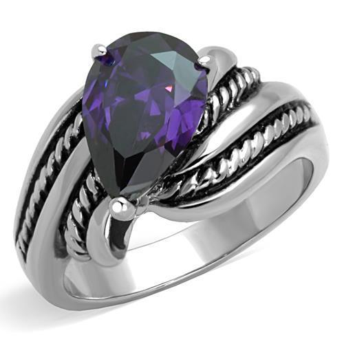 TK1515 - High polished (no plating) Stainless Steel Ring with AAA Grade CZ  in Amethyst-0