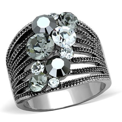 TK1521 - High polished (no plating) Stainless Steel Ring with Top Grade Crystal  in Black Diamond-0