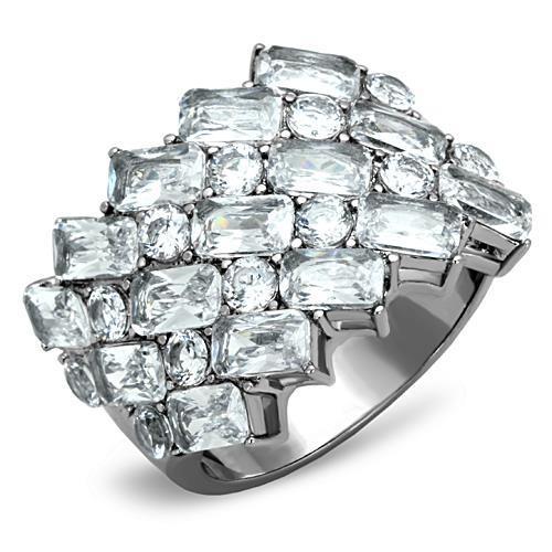 TK1522 - High polished (no plating) Stainless Steel Ring with AAA Grade CZ  in Clear-0
