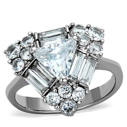 TK1527 - High polished (no plating) Stainless Steel Ring with AAA Grade CZ  in Clear-0
