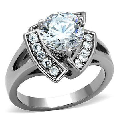 TK1528 - High polished (no plating) Stainless Steel Ring with AAA Grade CZ  in Clear-0