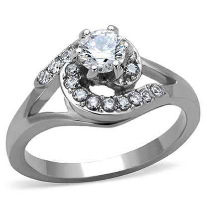 TK1529 - High polished (no plating) Stainless Steel Ring with AAA Grade CZ  in Clear-0
