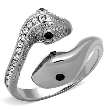 TK1532 - High polished (no plating) Stainless Steel Ring with Top Grade Crystal  in Jet-0