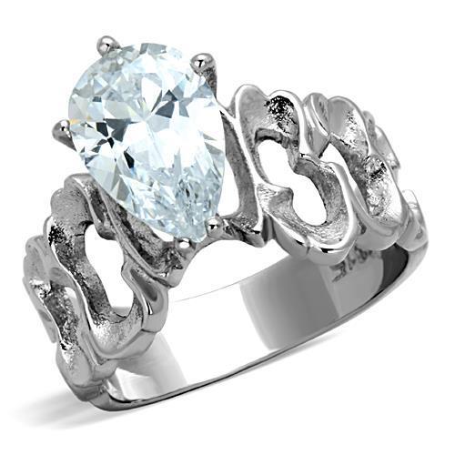 TK1534 - High polished (no plating) Stainless Steel Ring with AAA Grade CZ  in Clear-0