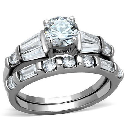 TK1535 - High polished (no plating) Stainless Steel Ring with AAA Grade CZ  in Clear-0