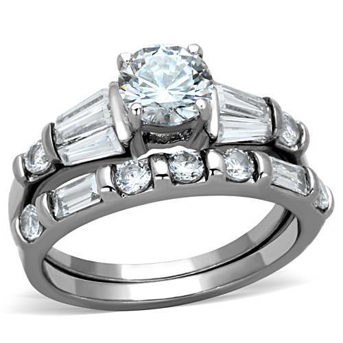 TK1535 - High polished (no plating) Stainless Steel Ring with AAA Grade CZ  in Clear-0