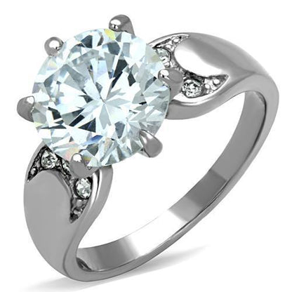 TK1536 - High polished (no plating) Stainless Steel Ring with AAA Grade CZ  in Clear-0