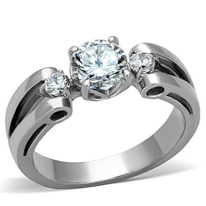 TK1537 - High polished (no plating) Stainless Steel Ring with AAA Grade CZ  in Clear-0