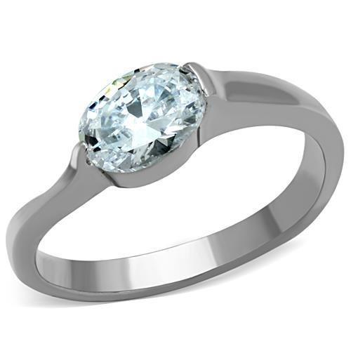 TK1542 - High polished (no plating) Stainless Steel Ring with AAA Grade CZ  in Clear-0