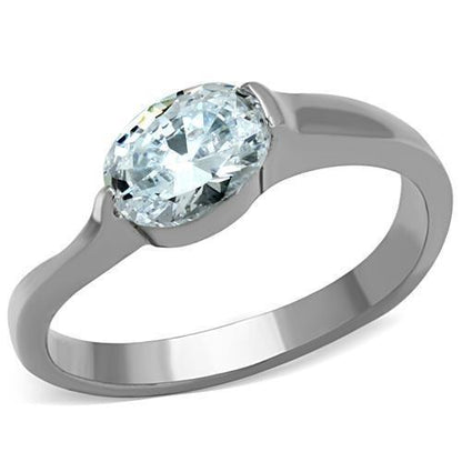 TK1542 - High polished (no plating) Stainless Steel Ring with AAA Grade CZ  in Clear-0