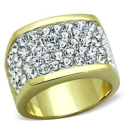 TK1545 - Two-Tone IP Gold (Ion Plating) Stainless Steel Ring with Top Grade Crystal  in Clear-0