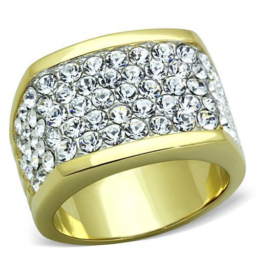 TK1545 - Two-Tone IP Gold (Ion Plating) Stainless Steel Ring with Top Grade Crystal  in Clear-0