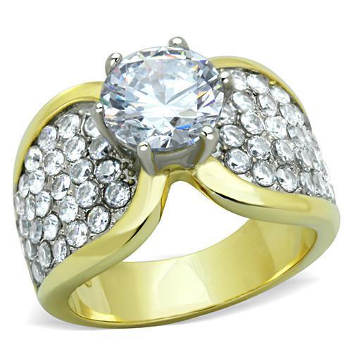 TK1547 - Two-Tone IP Gold (Ion Plating) Stainless Steel Ring with AAA Grade CZ  in Clear-0