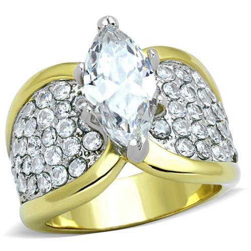 TK1548 - Two-Tone IP Gold (Ion Plating) Stainless Steel Ring with AAA Grade CZ  in Clear-0