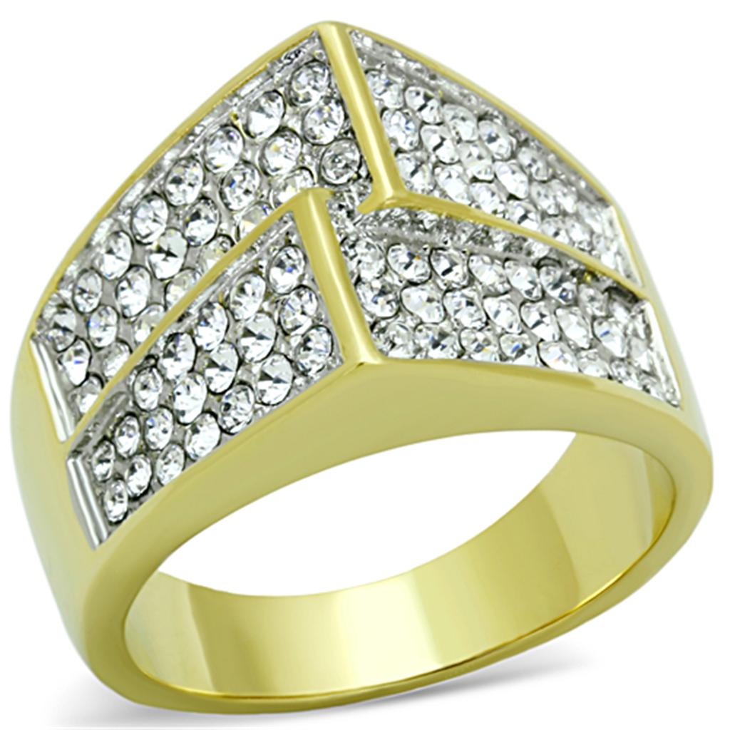 TK1550 - Two-Tone IP Gold (Ion Plating) Stainless Steel Ring with Top Grade Crystal  in Clear-0