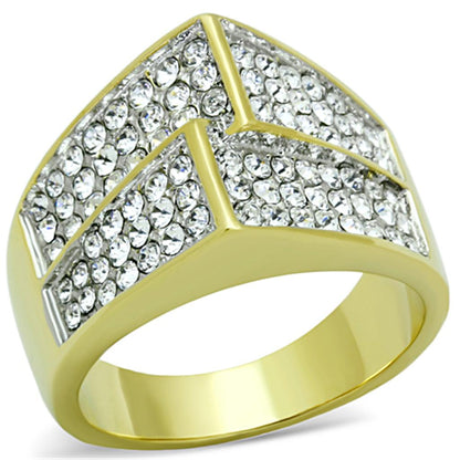 TK1550 - Two-Tone IP Gold (Ion Plating) Stainless Steel Ring with Top Grade Crystal  in Clear-0