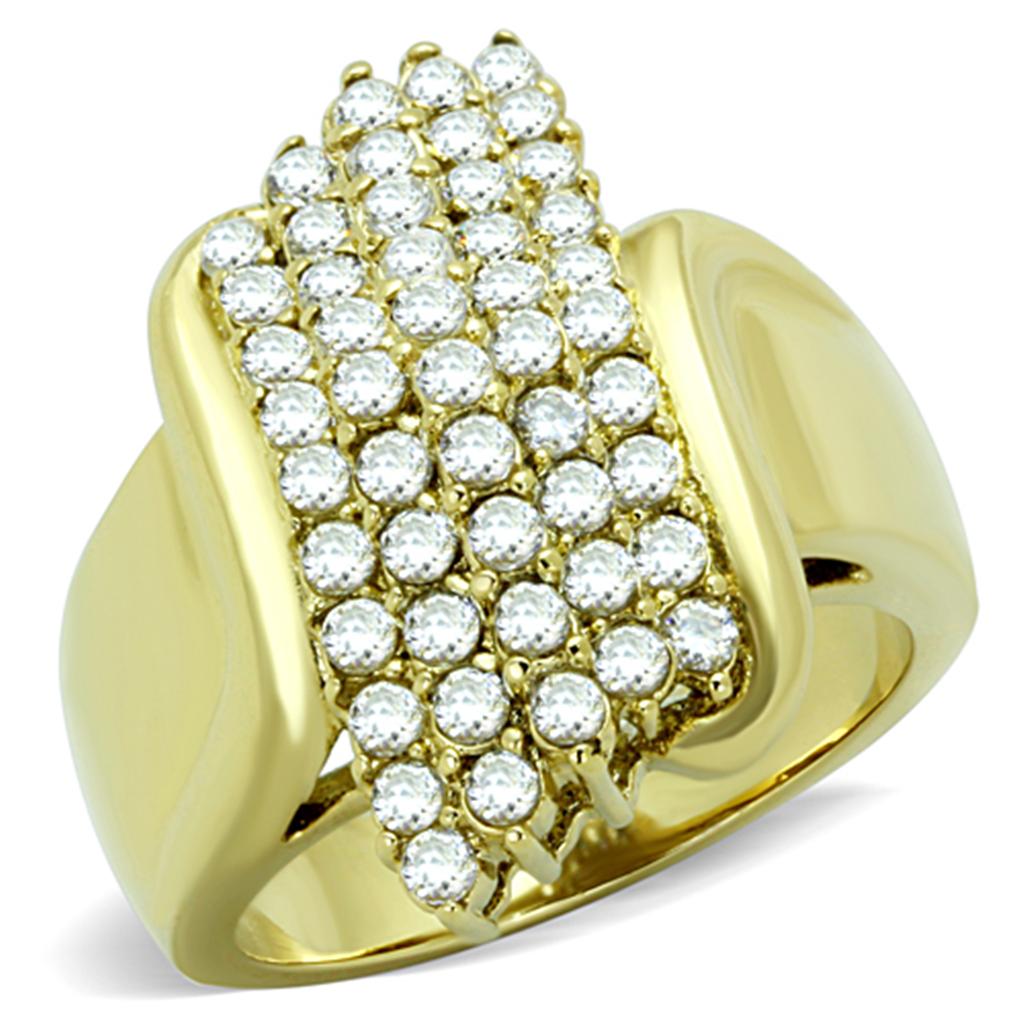 TK1554 - IP Gold(Ion Plating) Stainless Steel Ring with AAA Grade CZ  in Clear-0