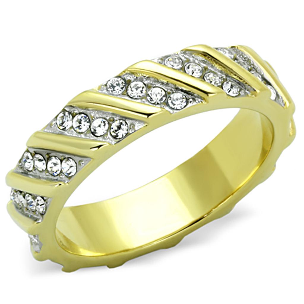 TK1557 - Two-Tone IP Gold (Ion Plating) Stainless Steel Ring with Top Grade Crystal  in Clear-0