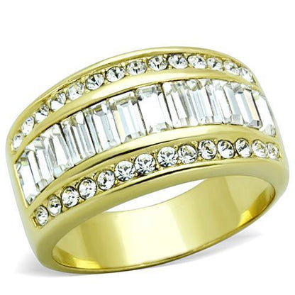 TK1561 - IP Gold(Ion Plating) Stainless Steel Ring with Top Grade Crystal  in Clear-0