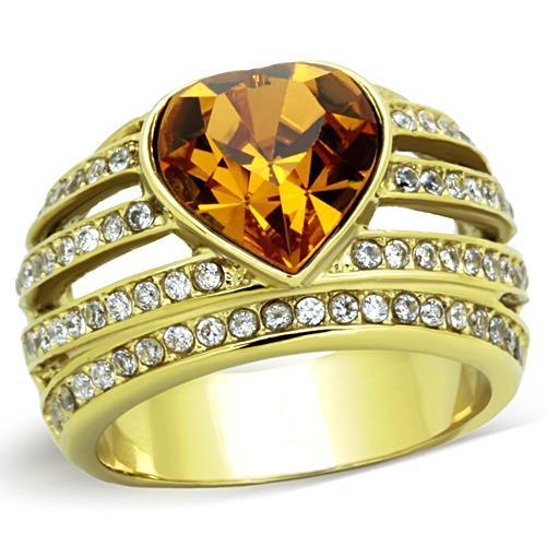 TK1563 - IP Gold(Ion Plating) Stainless Steel Ring with Top Grade Crystal  in Topaz-0