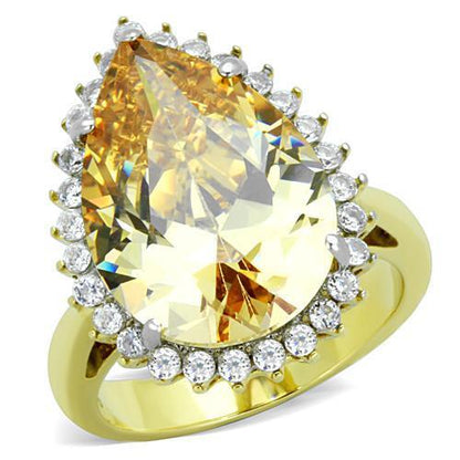 TK1564 - Two-Tone IP Gold (Ion Plating) Stainless Steel Ring with AAA Grade CZ  in Champagne-0