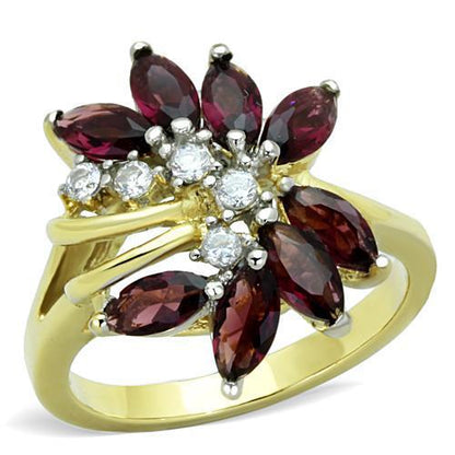 TK1565 - Two-Tone IP Gold (Ion Plating) Stainless Steel Ring with Synthetic Synthetic Glass in Amethyst-0