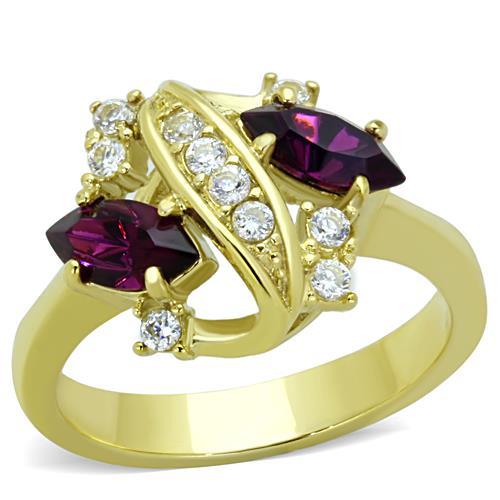 TK1567 - IP Gold(Ion Plating) Stainless Steel Ring with Top Grade Crystal  in Amethyst-0