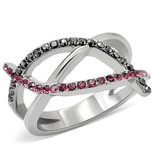 TK156 - High polished (no plating) Stainless Steel Ring with Top Grade Crystal  in Multi Color-0