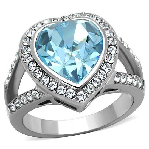 TK1582 - High polished (no plating) Stainless Steel Ring with Top Grade Crystal  in Sea Blue-0